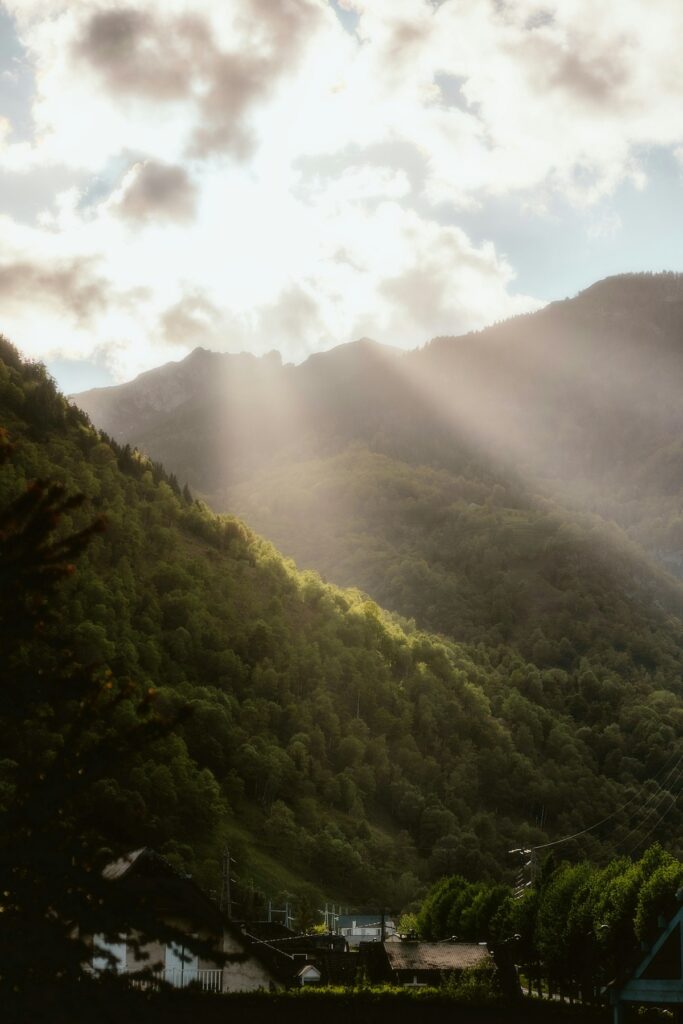 Sunbeams shinning through clouds.