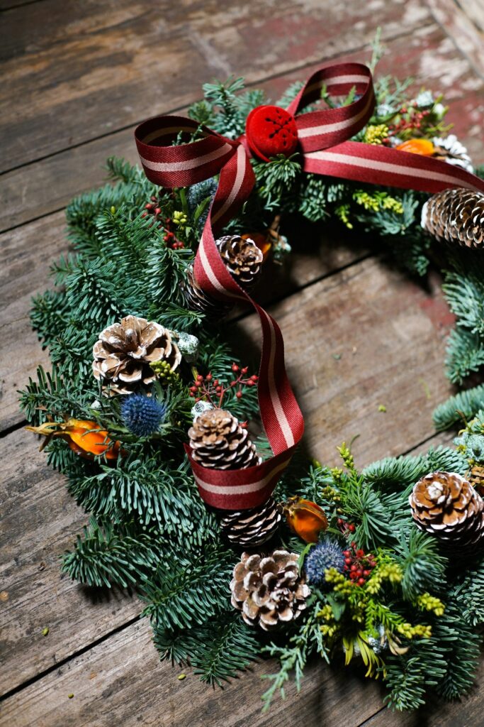 Evergreen winter solstice decoration.