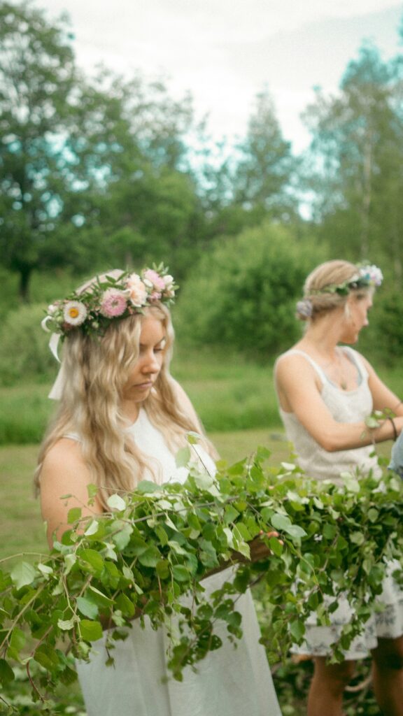 Girls wearing flower crowns.